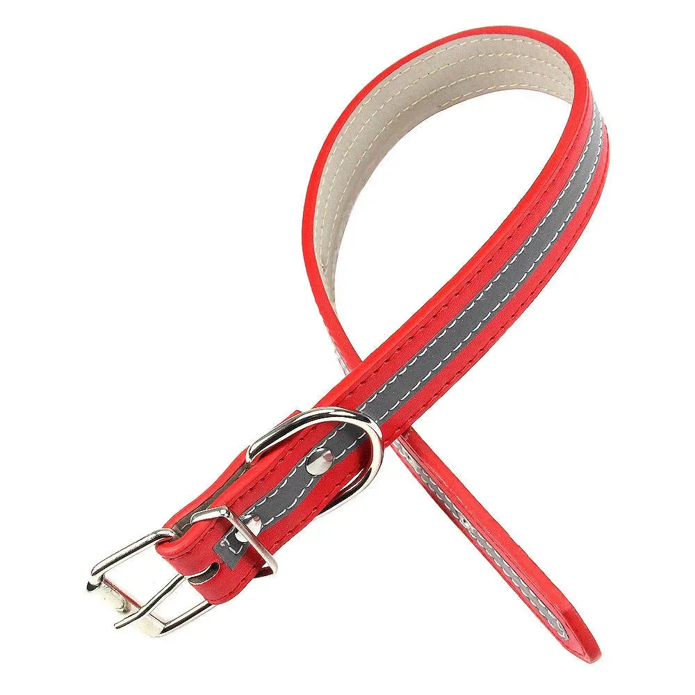 Reflective Leather Dog Collar for Enhanced Safety