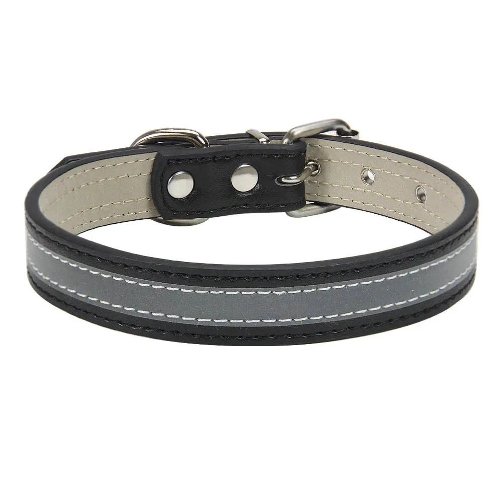 Reflective Leather Dog Collar for Enhanced Safety
