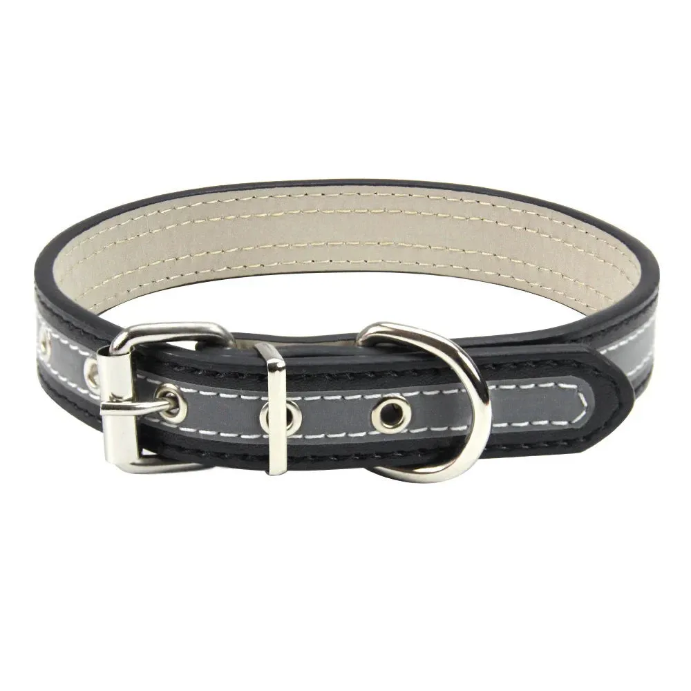 Reflective Leather Dog Collar for Enhanced Safety