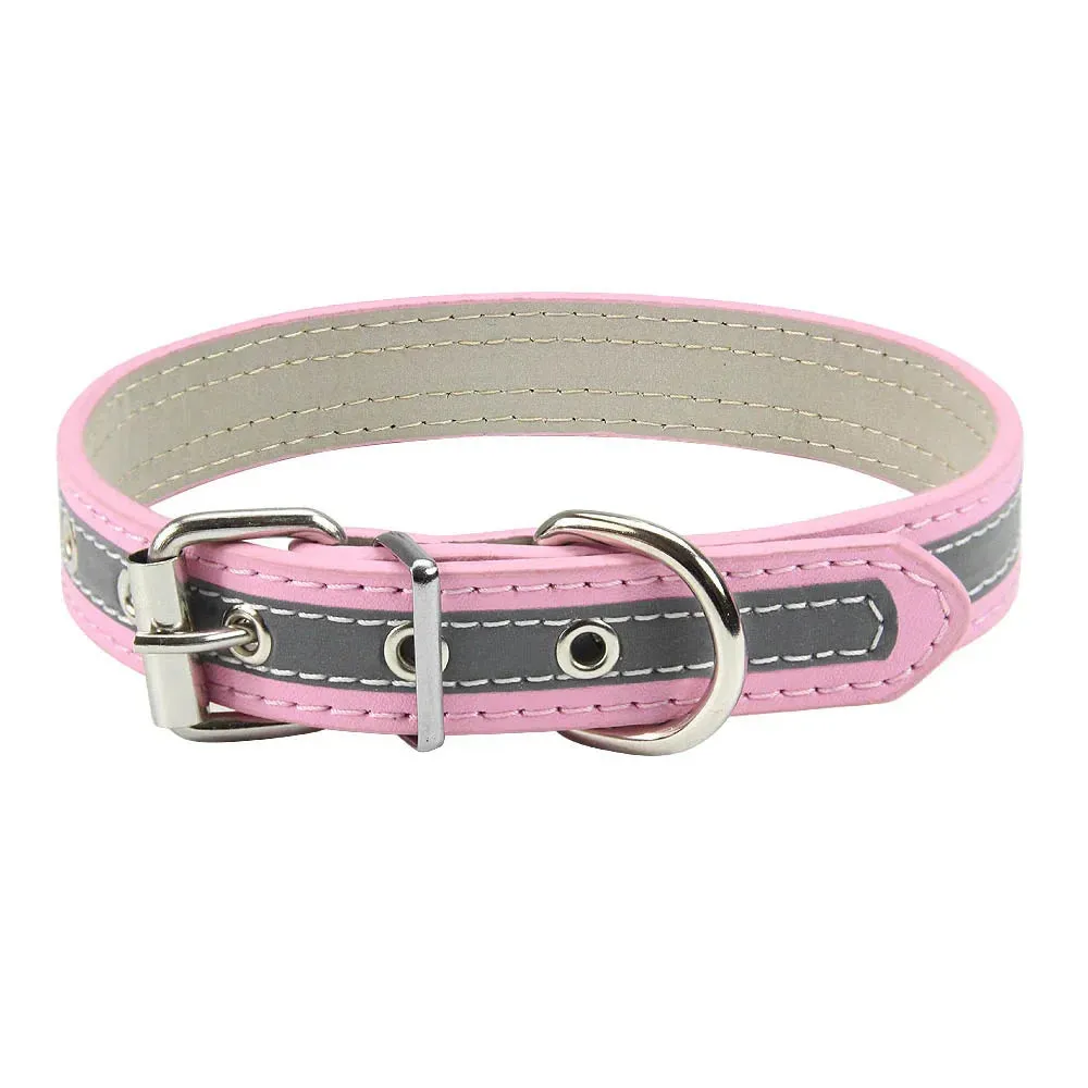 Reflective Leather Dog Collar for Enhanced Safety