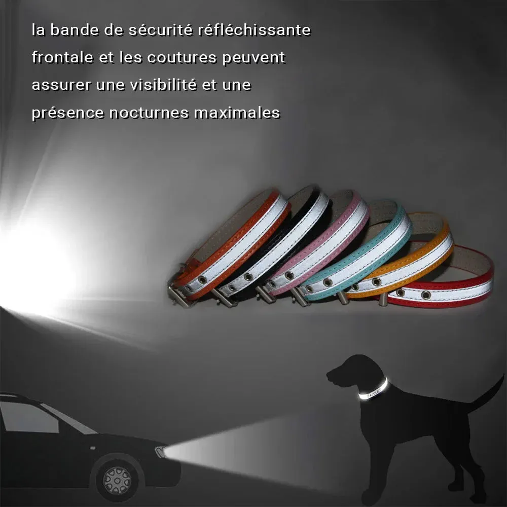 Reflective Leather Dog Collar for Enhanced Safety