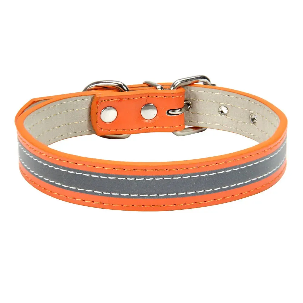 Reflective Leather Dog Collar for Enhanced Safety