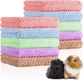 Reginary 10 Pcs Guinea Pigs Blankets Hamster Fleece Cage Liners Coral Fleece Quick Dry Soft Blankets Bedding Guinea Pig Accessories for Cat(12 x 12 Inch,Colorful)