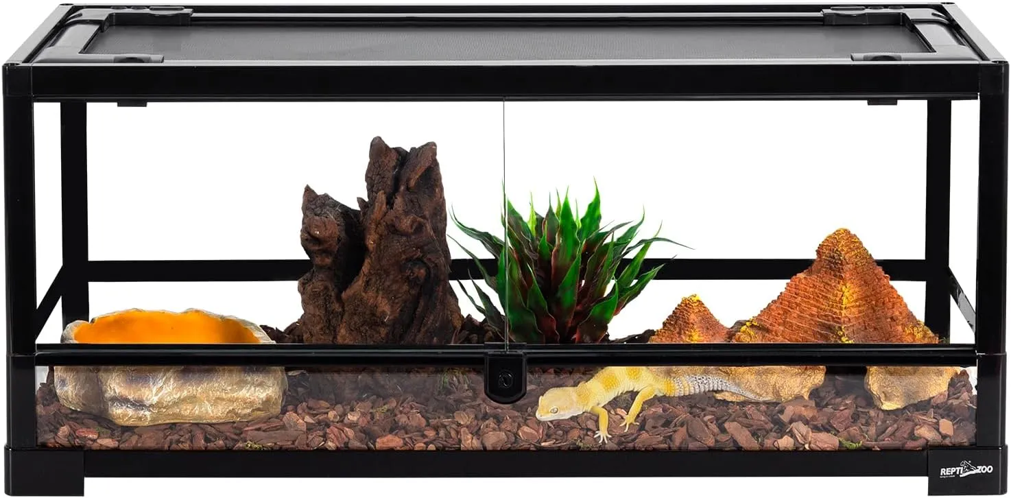 REPTI ZOO Glass Reptile Terrarium 20 Gallon, Front Opening Reptile Tank 30" x 12"x 12" for Reptile Pets Gecko Lizard Snake, Top Screen Ventilation Escape Proof Lid