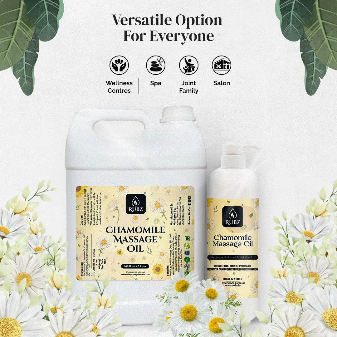 Rubz Chamomile Body Massage Oil | Relaxing, Soothing & Destressing Body Massage Oil for Men & Women | Best for Aromatherapy & Full Body Spa | 5 Litre