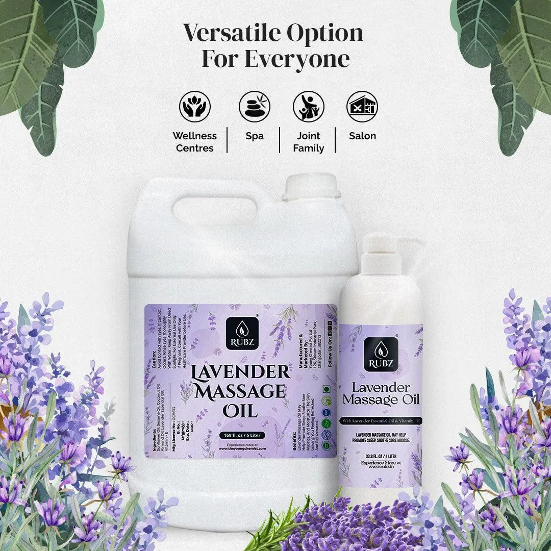 Rubz Lavender Body Massage Oil | Relaxing, Soothing & Destressing Body Massage Oil for Men & Women | Best for Aromatherapy & Full Body Spa | 1 Litre
