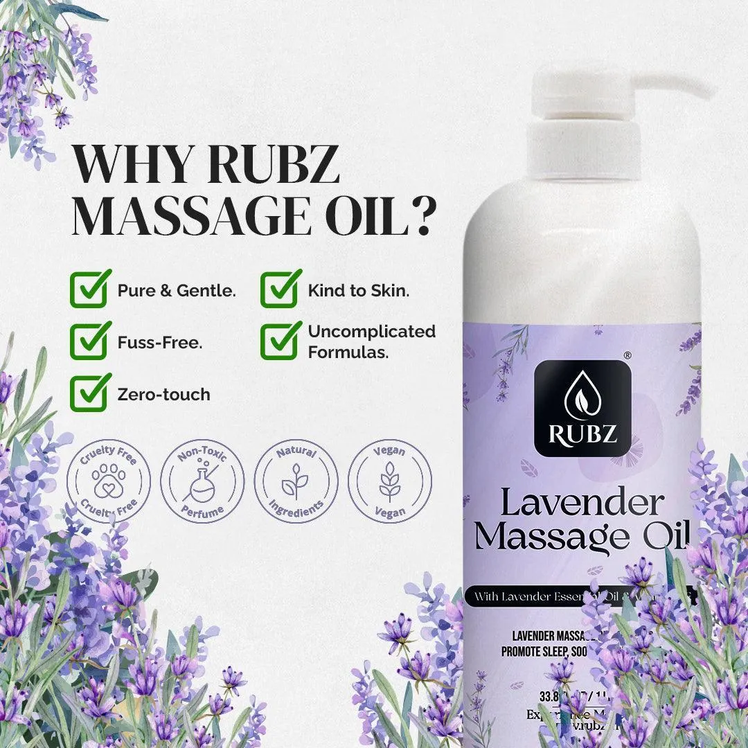 Rubz Lavender Body Massage Oil | Relaxing, Soothing & Destressing Body Massage Oil for Men & Women | Best for Aromatherapy & Full Body Spa | 1 Litre