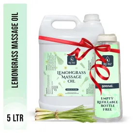 Rubz Lemongrass Body Massage Oil | Relaxing, Soothing & Destressing Body Massage Oil for Men & Women | Best for Aromatherapy & Full Body Spa | 5 Litre