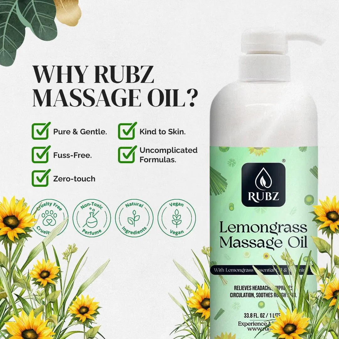 Rubz Lemongrass Body Massage Oil | Relaxing, Soothing & Destressing Body Massage Oil for Men & Women | Best for Aromatherapy & Full Body Spa | 5 Litre