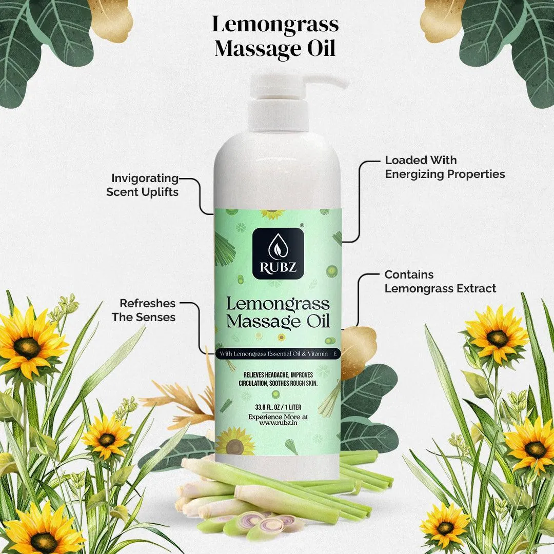 Rubz Lemongrass Body Massage Oil | Relaxing, Soothing & Destressing Body Massage Oil for Men & Women | Best for Aromatherapy & Full Body Spa | 5 Litre