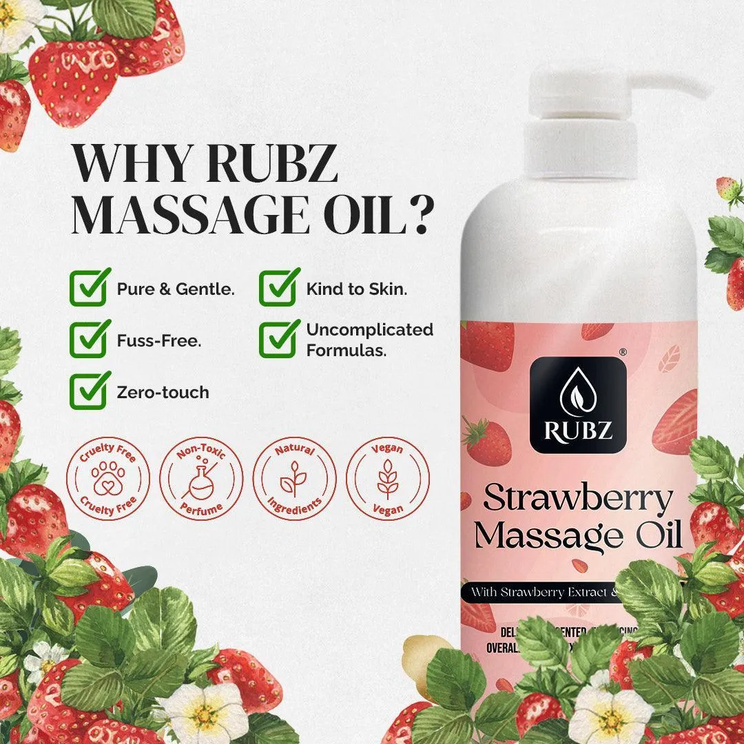 Rubz Strawberry Massage Oil | Moisturizing & Nourishing Body Massage Oil for Men & Women | Best for Aromatherapy & Full Body Spa | 1 Litre