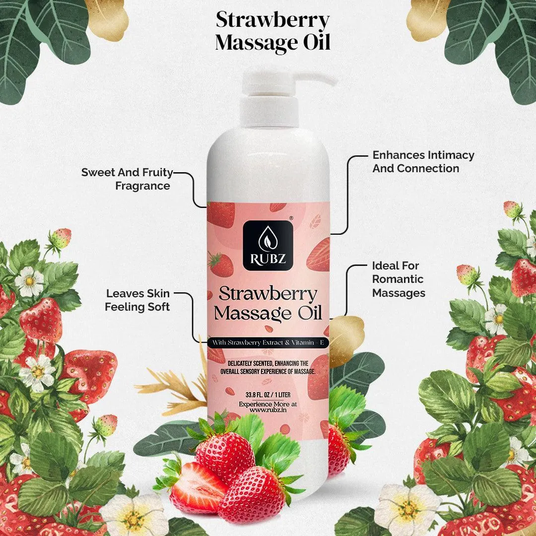 Rubz Strawberry Massage Oil | Moisturizing & Nourishing Body Massage Oil for Men & Women | Best for Aromatherapy & Full Body Spa | 1 Litre