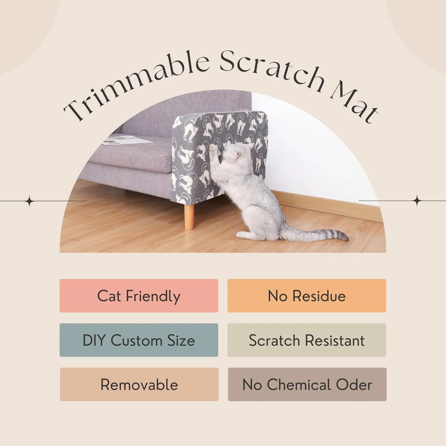 Set of Two 39.4'x15.8 Trimmable DIY Upholstery Cat Anti-Scratch Mat - Asisumption Self-Adhesive Pads for Carpet, Cat Tree Shelves Replacement, Cat Climbing Walls and Couch Protector (Grey Cats)