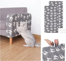 Set of Two 39.4'x15.8 Trimmable DIY Upholstery Cat Anti-Scratch Mat - Asisumption Self-Adhesive Pads for Carpet, Cat Tree Shelves Replacement, Cat Climbing Walls and Couch Protector (Grey Cats)