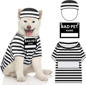 Shihanee Funny Dog Prisoner Costumes Halloween Prison Pooch Shirts Washable Dog Hat and Card for Halloween Puppy Pet(X-Small)