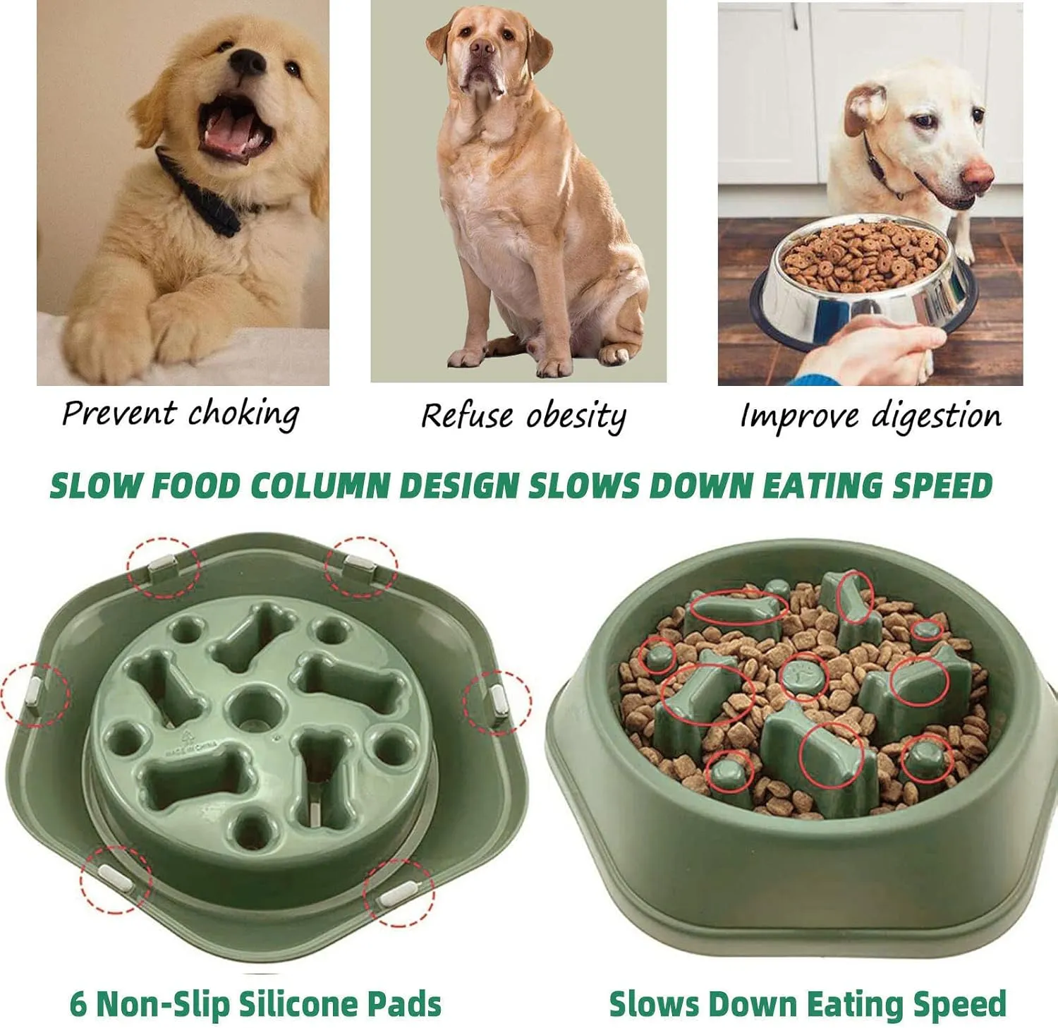 Slow Feeder Dog Bowl,Anti Gulping Healthy Eating Interactive Bloat Stop Fun Alternative Dog Slow Food Feeding Pet Bowl,