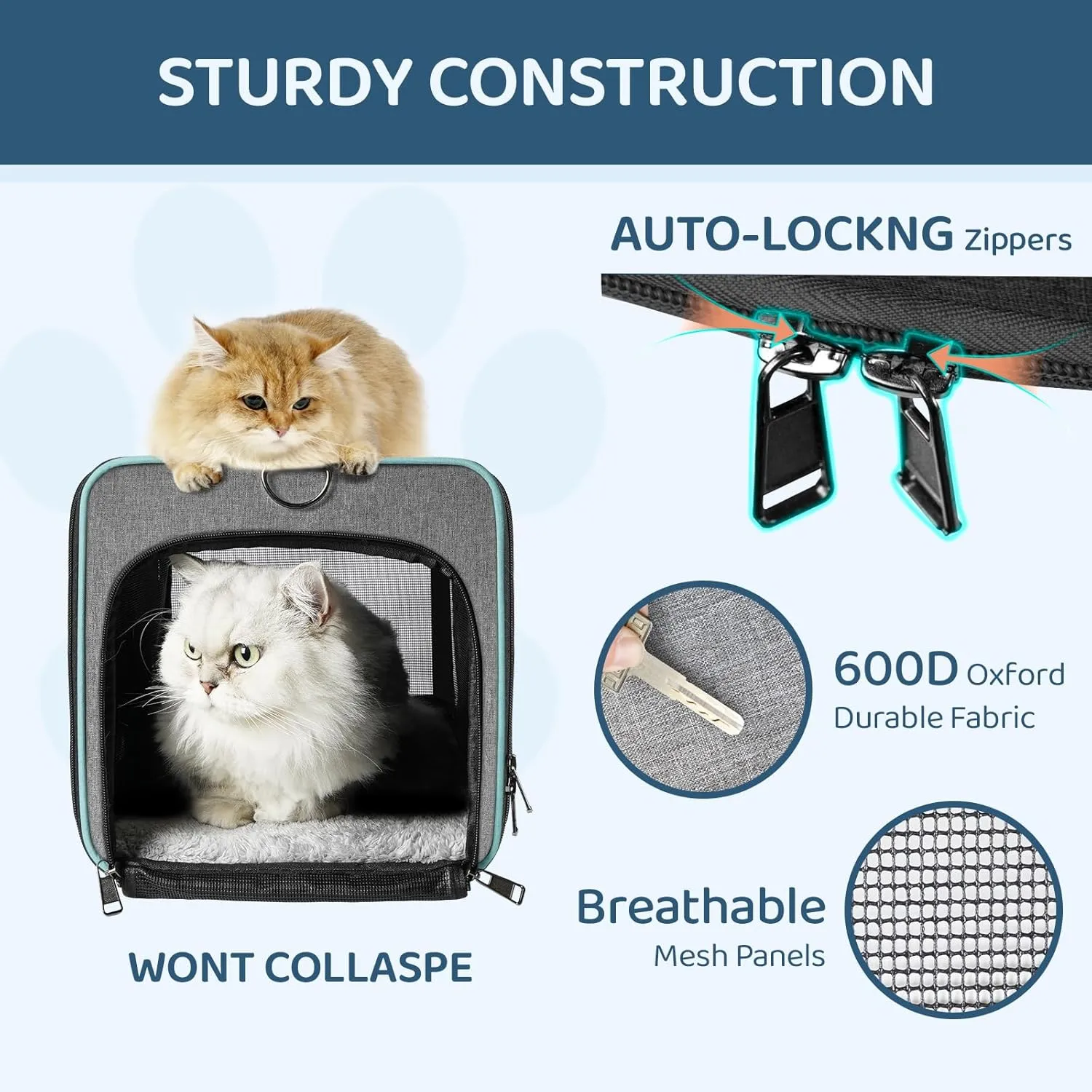Soft-Sided Airline-Compliant Pet Carrier  18x11x11 Inch Underseat TSA-Approved Travel Bag for Cats & Small Dogs Under 15 lbs