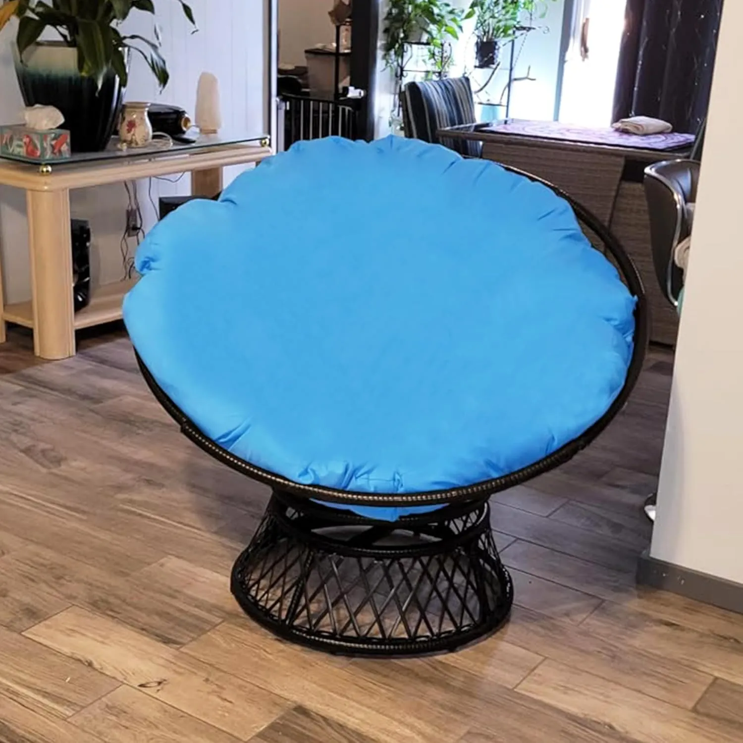 Sqodok Papasan Cushion Cover Only, 50in Outdoor Indoor Papasan Chair Cushion Covers Water Resistant, Machine Washable Papasan Chair Cushion Slipcover with Zipper and Straps (Sky Blue, 55" x 55")