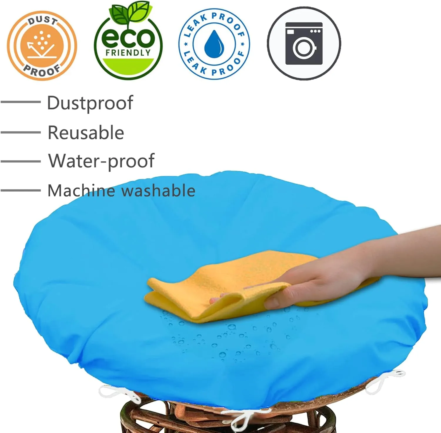 Sqodok Papasan Cushion Cover Only, 50in Outdoor Indoor Papasan Chair Cushion Covers Water Resistant, Machine Washable Papasan Chair Cushion Slipcover with Zipper and Straps (Sky Blue, 55" x 55")
