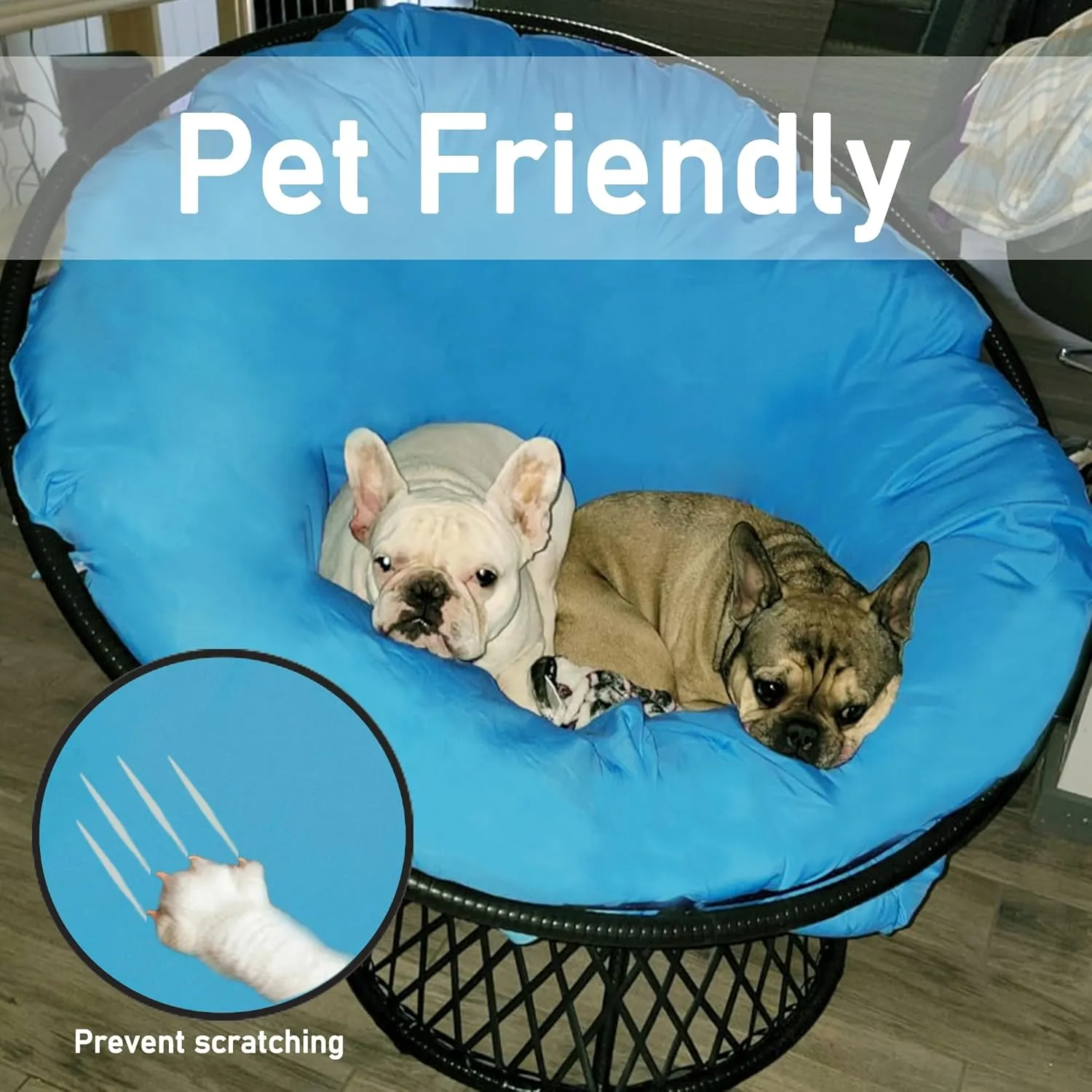 Sqodok Papasan Cushion Cover Only, 50in Outdoor Indoor Papasan Chair Cushion Covers Water Resistant, Machine Washable Papasan Chair Cushion Slipcover with Zipper and Straps (Sky Blue, 55" x 55")