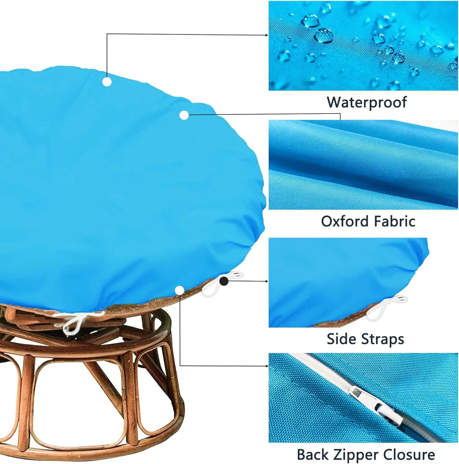 Sqodok Papasan Cushion Cover Only, 50in Outdoor Indoor Papasan Chair Cushion Covers Water Resistant, Machine Washable Papasan Chair Cushion Slipcover with Zipper and Straps (Sky Blue, 55" x 55")