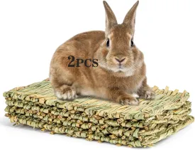 Sukh 2 PCS Rabbit Grass Mats - Natural Hay Woven Bunny Rabbit Bad Cage Mats Pet Bedding Cooling Sleeping Nesting & Toys for Hamster Bunny Chinchilla Guinea Pig Mouse Bird and Other Small Animal