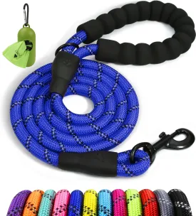 Taglory Rope Dog Leash 6 FT with Comfortable Padded Handle, Highly Reflective Threads Leash for Medium Large Dogs, 1/2 inch, Navyblue