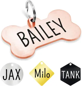 Ultra Joys Personalized Dog Tags Engraved for Pets - Front and Back Custom Dog Tags for Pets - Stainless Steel Dog Tags and Cat ID Tags - Personalized Dog ID Tags - Bone Tag in Rose Gold, Large