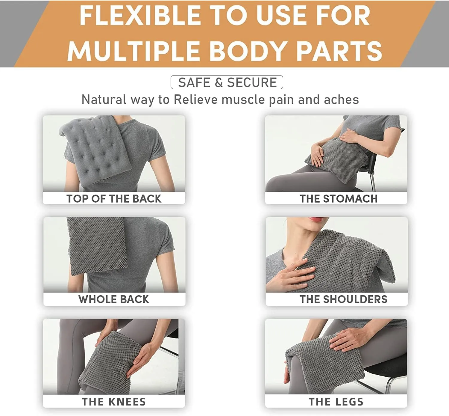 UNCN Wide Microwave Heating pad with Washable Cover 9 * 15" Microwavable Hot Pad for Neck Shoulder, Cramps, Back Cordless Warm Compress Weighted Moist Heat Pack for Aches, Unscented Grey
