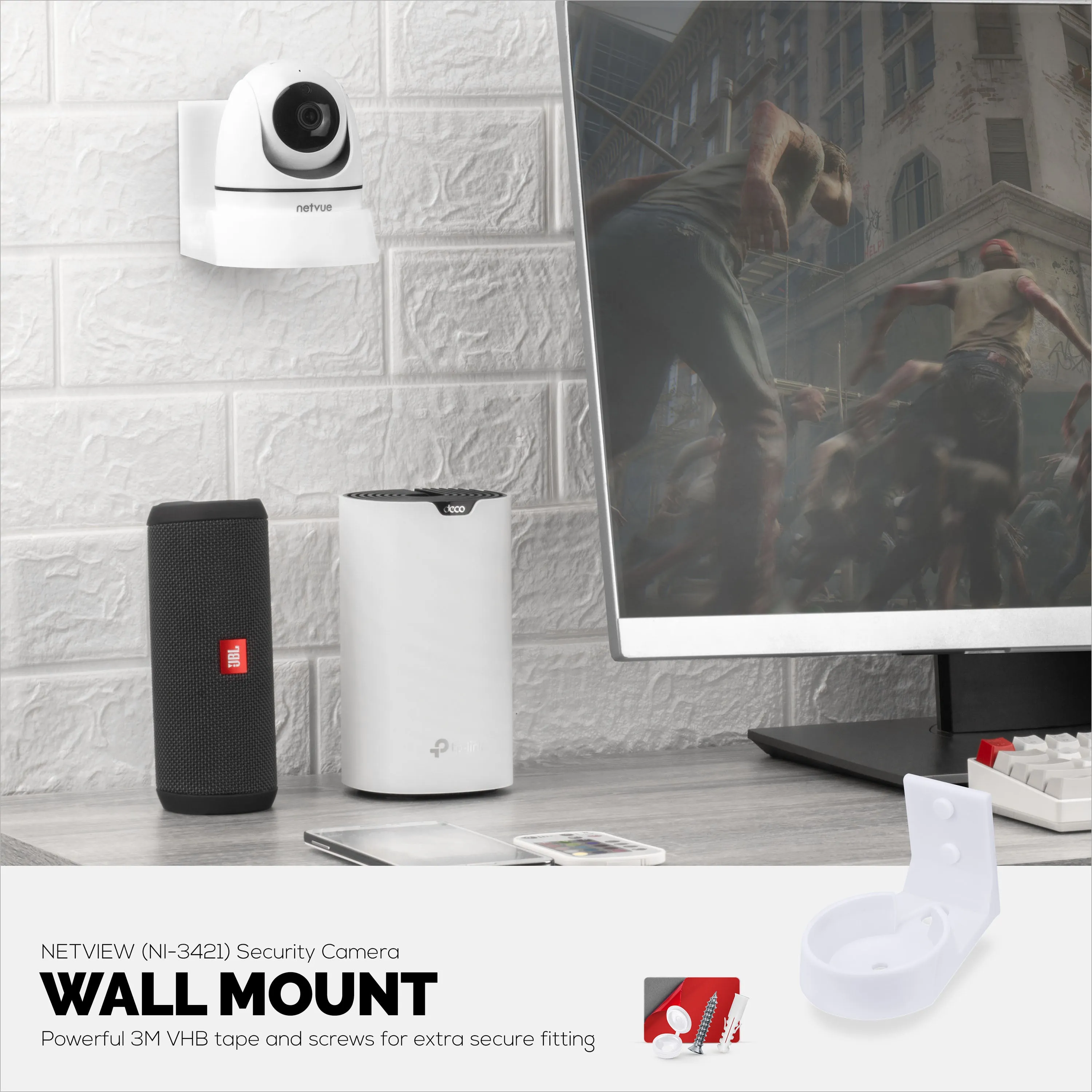 Wall Mount for NETVUE NI-342 Pet & Baby Indoor Camera, Adhesive Security Camera Holder Bracket, Reduce Blind Spots & Clutter, Adhesive & Screw-In Mounting