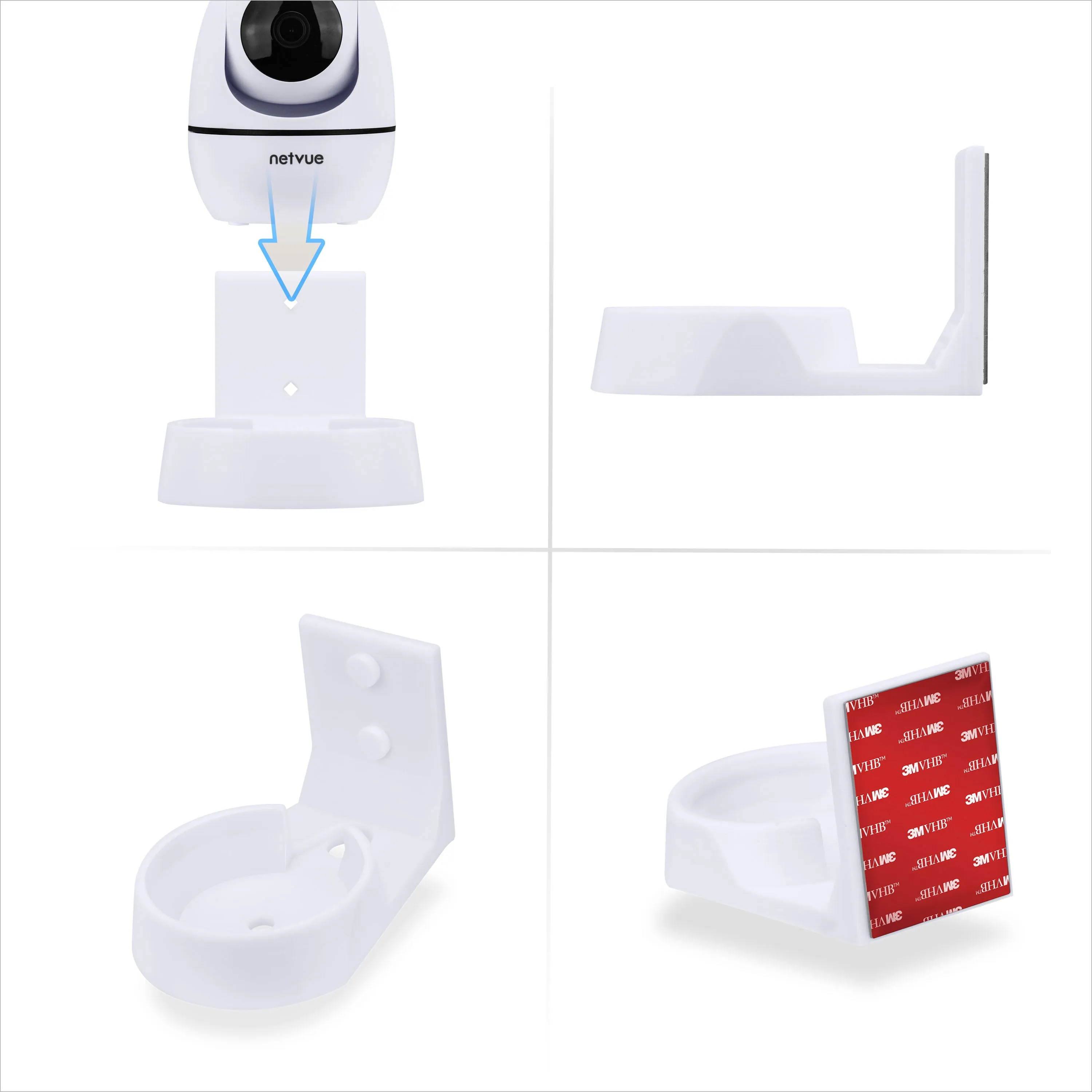 Wall Mount for NETVUE NI-342 Pet & Baby Indoor Camera, Adhesive Security Camera Holder Bracket, Reduce Blind Spots & Clutter, Adhesive & Screw-In Mounting