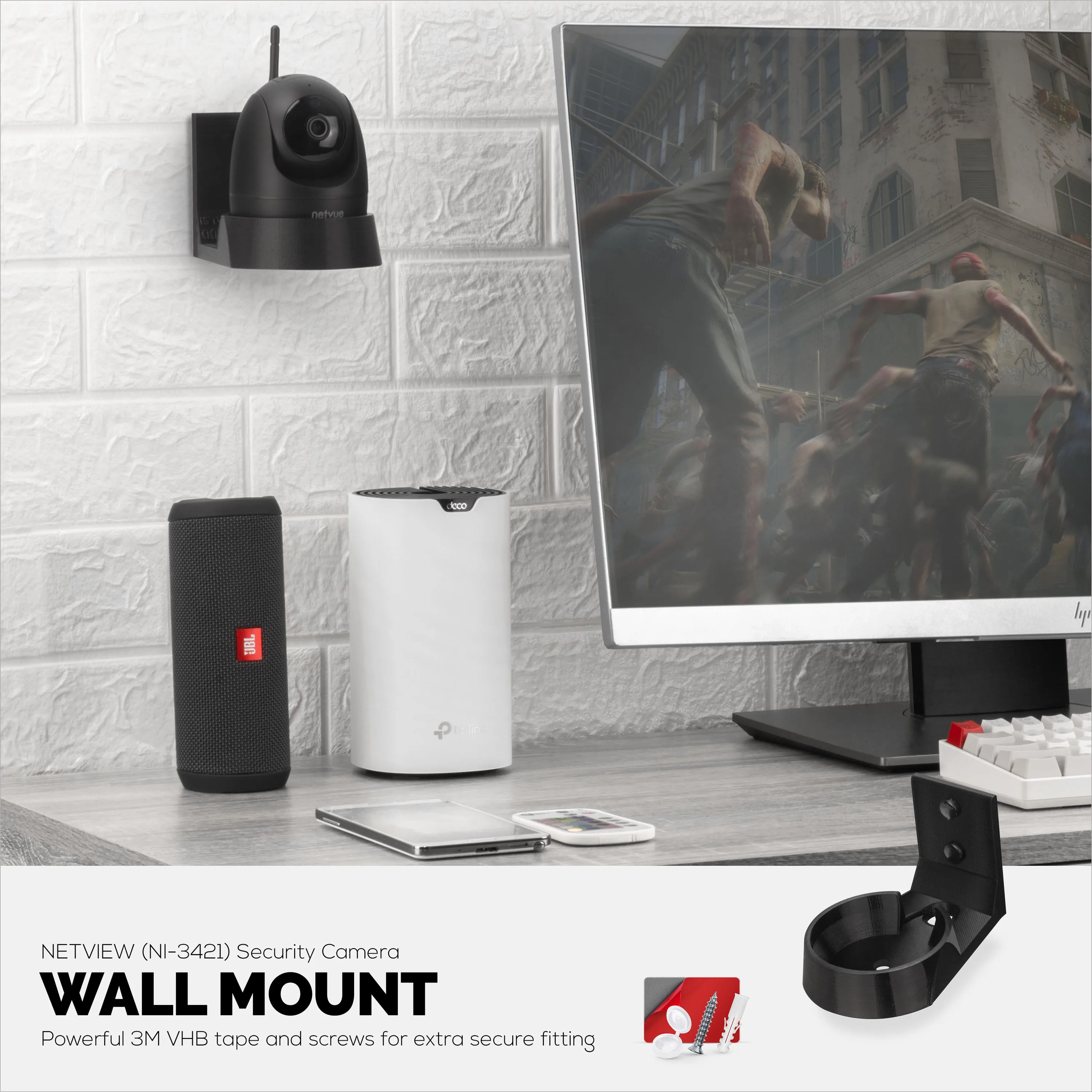 Wall Mount for NETVUE NI-342 Pet & Baby Indoor Camera, Adhesive Security Camera Holder Bracket, Reduce Blind Spots & Clutter, Adhesive & Screw-In Mounting
