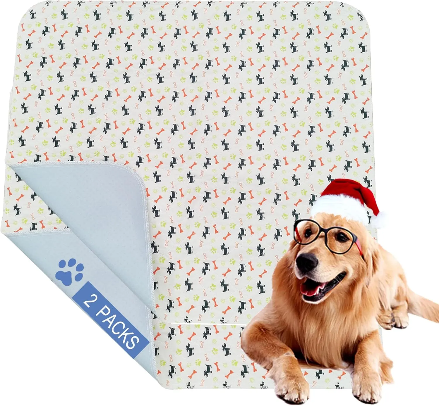 Washable Dog Pee Pads,Non Slip Dog Mats with Great Urine Absorption,Reusable Puppy Pee Pads for Whelping,Potty,Training,Playpen,2PACKS Cartoon Dog Urine Pads(35"*31"Thickened Version)